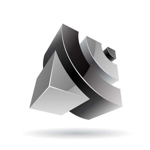 Vector icono de logotipo metálico brillante abstracto 3d de forma wifi negra y gris