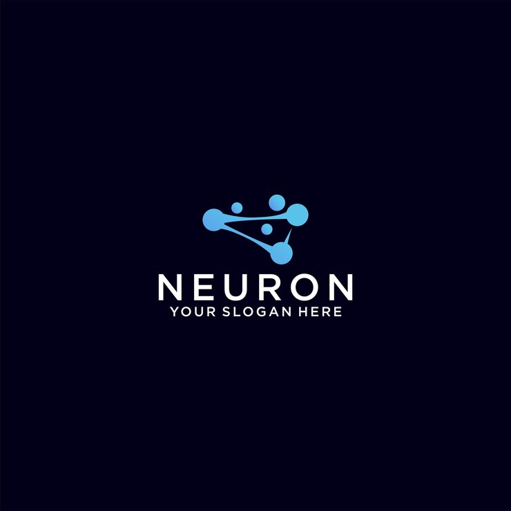 Vector icono del logotipo de la neurona cerebral con concepto de puntos