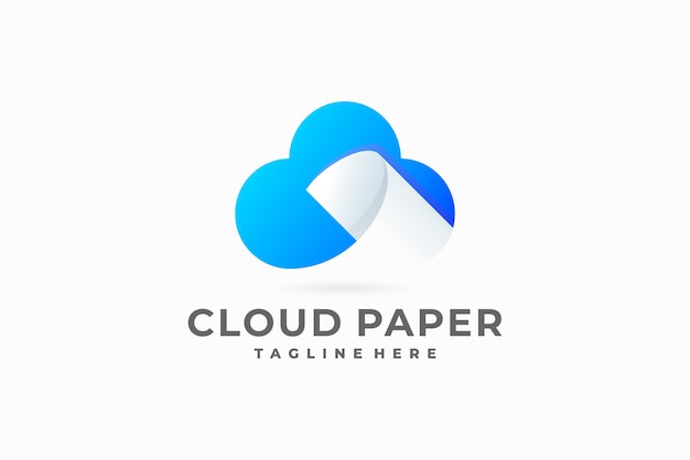 Icono del logotipo de la nube del documento, logotipo del papel de la nube