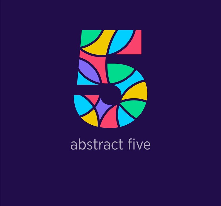 Vector icono de logotipo de número cinco abstracto moderno diseño único transiciones de color plantilla de número 5 colorido