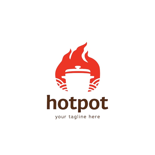 Ícono de logotipo de olla caliente china con símbolo de logotipo de olla caliente de llama con fuego