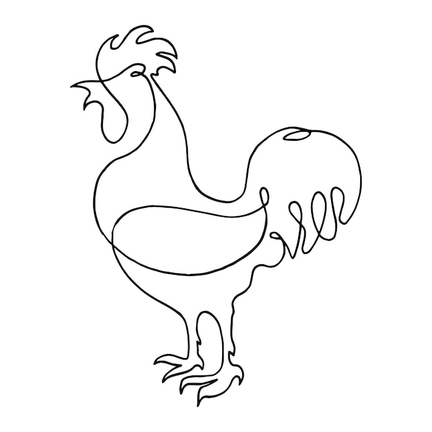 Icono del logotipo del pájaro gallo dibujo de línea continua ilustración vectorial dibujado a mano
