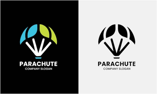 El icono del logotipo del paracaídas, la flor del cielo, el paracaídas deportivo, el pájaro del aire, el hombre volando, el símbolo del diseño del paracaído.