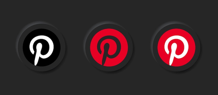 Vector ícono de logotipo de pinterest neumórfico en botón negro en iconos de redes sociales logotipos en botones de neumorfismo