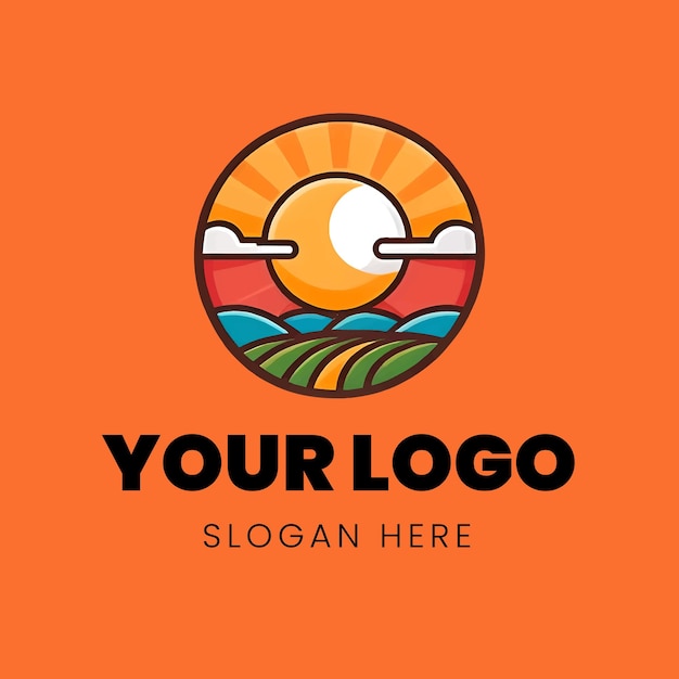 Icono de logotipo plano amanecer en campo natural