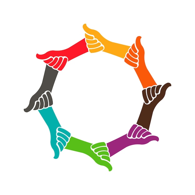 Vector un ícono del logotipo que representa manos unidas en un círculo que indica que está bien y simboliza la armonía.
