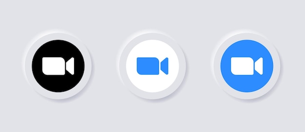 Icono de logotipo de reunión de zoom neumórfico para logotipos de iconos de redes sociales populares en botones de neumorfismo