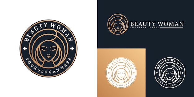 Ícono de logotipo de salón de belleza femenina con estilo de arte de línea moderna