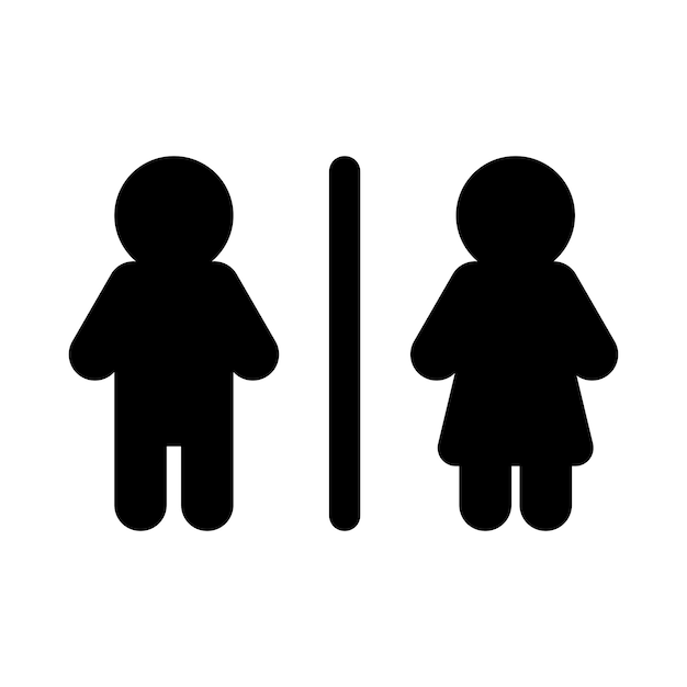 Ícono de logotipo de señal de inodoro masculino y femenino en blanco y negro aislado en fondo blanco icono vectorial plano