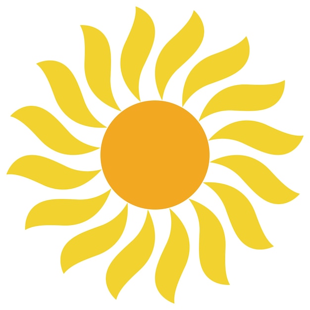 Icono del logotipo del sol con rayos caligráficos rizados cartón amarillo del sol