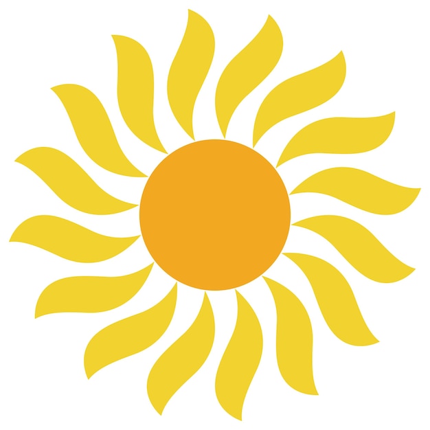 Icono del logotipo del sol con rayos caligráficos rizados cartón amarillo del sol