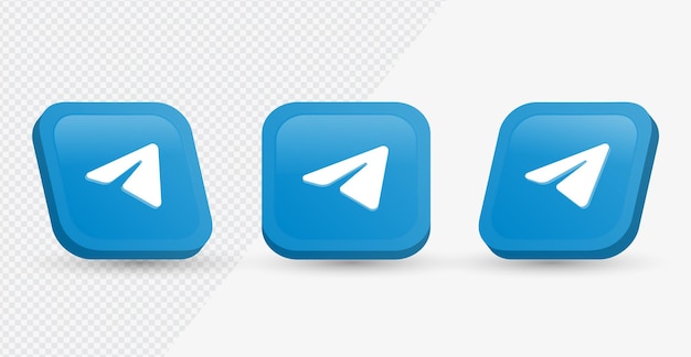 Icono del logotipo de Telegram en un moderno cuadrado de representación 3d para iconos de redes sociales o logotipos de redes