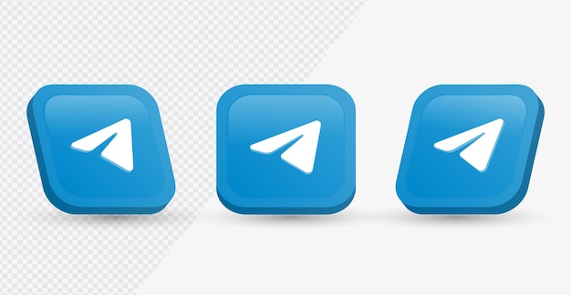 Icono del logotipo de telegram en un moderno cuadrado de representación 3d para iconos de redes sociales o logotipos de redes