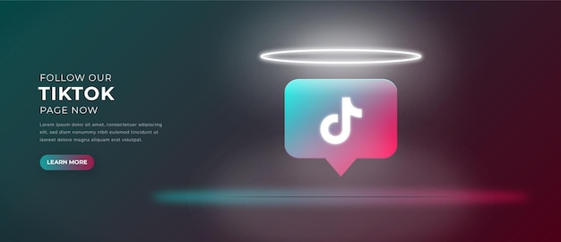 Vector icono del logotipo de tiktok con banner de efecto de luz 3d vector premium