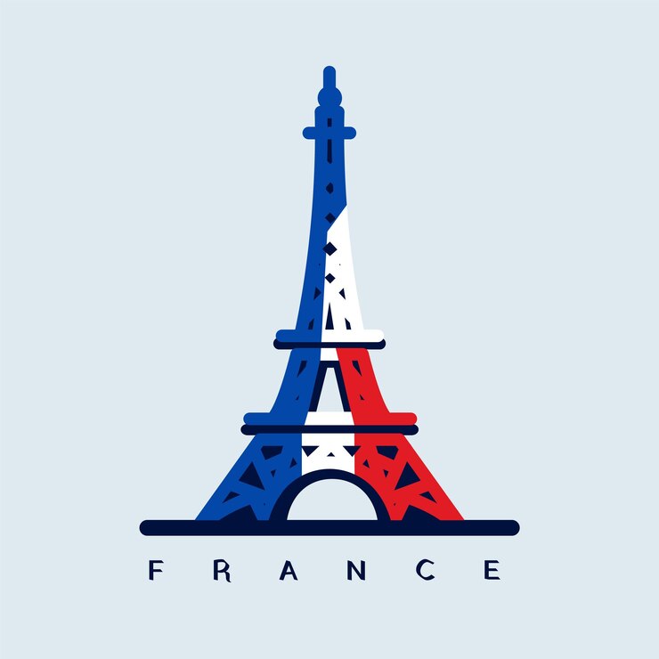 Vector icono del logotipo de la torre eiffel ciudad de parís francia silueta de diseño flagxaflat