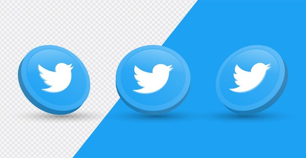 Icono del logotipo de Twitter en un moderno círculo de representación 3d para iconos de redes sociales o logotipos de redes