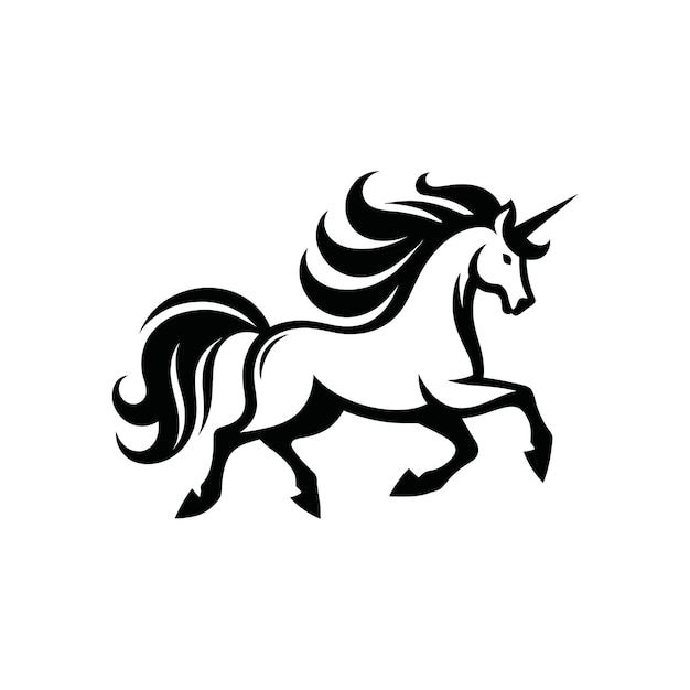 Vector el icono del logotipo del unicornio de la maravilla caprichosa en silueta vectorial