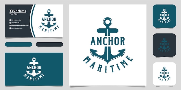 Vector icono de logotipo de vector de ancla símbolo de ilustración de barco de océano marítimo marítimo náutico. diseño de logotipo y tarjeta de presentación