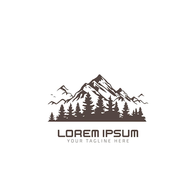 Icono de logotipo de vector de árbol de pino simple en un estilo moderno con ilustración de vector de montaña