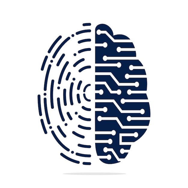 Icono de logotipo vectorial con cerebro y huella digital cerebro digital más diseño de plantilla de vector de huella digital