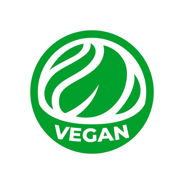 Icono de logotipo vegano orgánico natural bio eco comida fresca saludable forma redonda ilustración verde pegatina