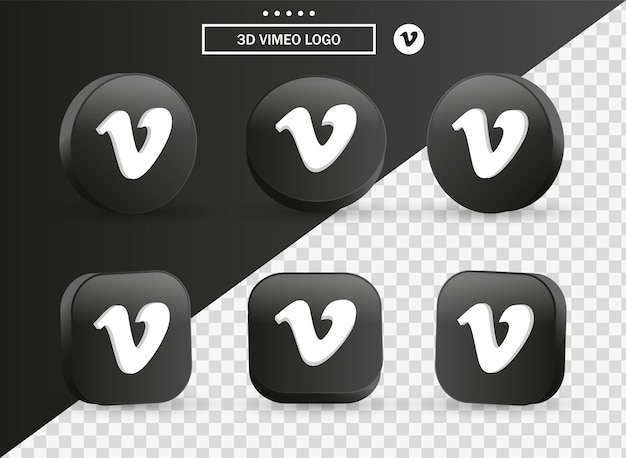 Icono del logotipo de vimeo 3d en un moderno círculo negro y cuadrado para logotipos de iconos de redes sociales