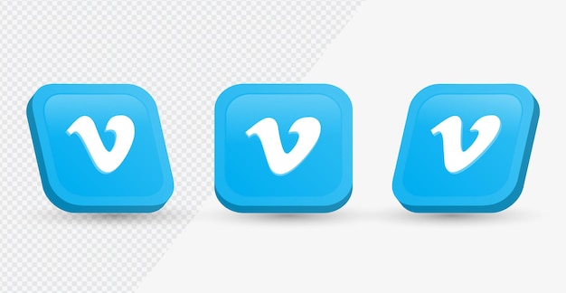 Icono del logotipo de vimeo en un moderno cuadrado de representación 3d para iconos de redes sociales o logotipos de redes