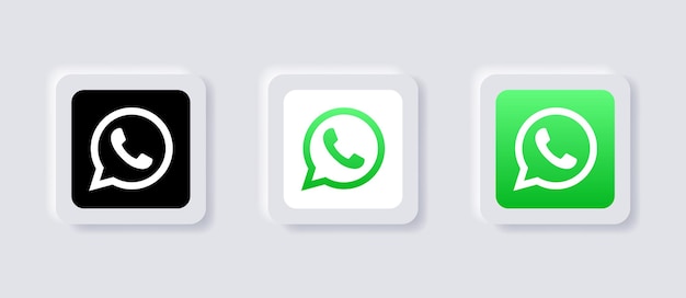 Ícono de logotipo de whatsapp neumórfico para logotipos de iconos de redes sociales populares en botones de neumorfismo