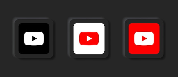 Icono de logotipo de youtube neumórfico para logotipos de iconos de redes sociales populares en botones de neumorfismo
