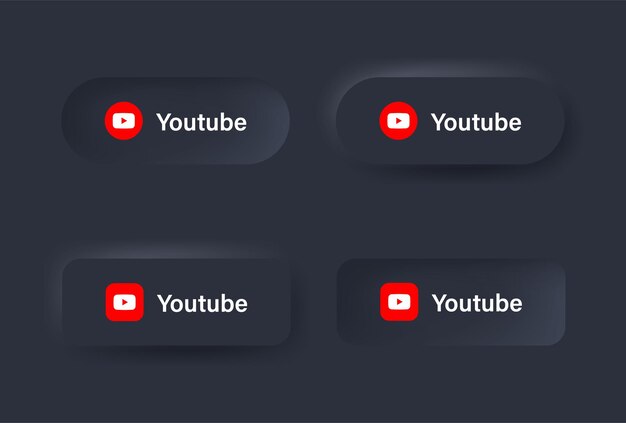 Icono del logotipo de youtube neumorphic en botón negro para logotipos de iconos de redes sociales en botones de neumorfismo