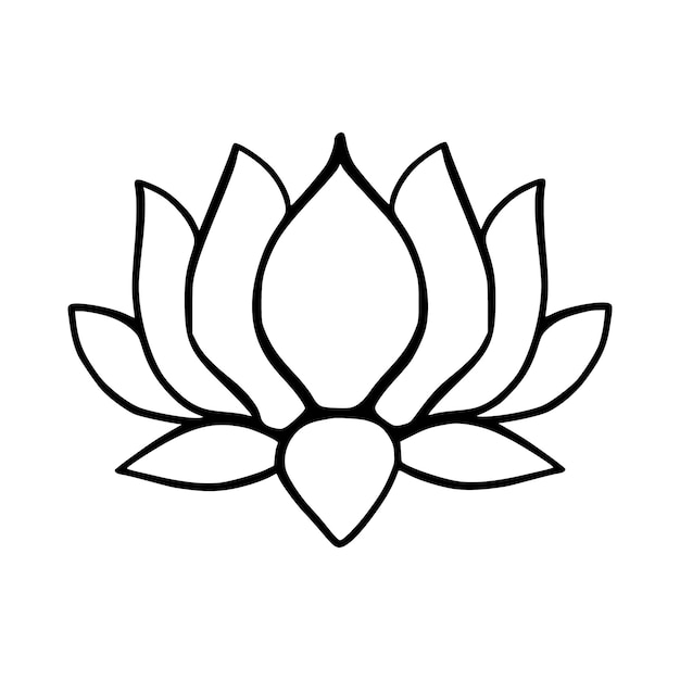 Icono de loto Ilustración del contorno de la flor de loto Estilo artístico de línea dibujada a mano en blanco y negro