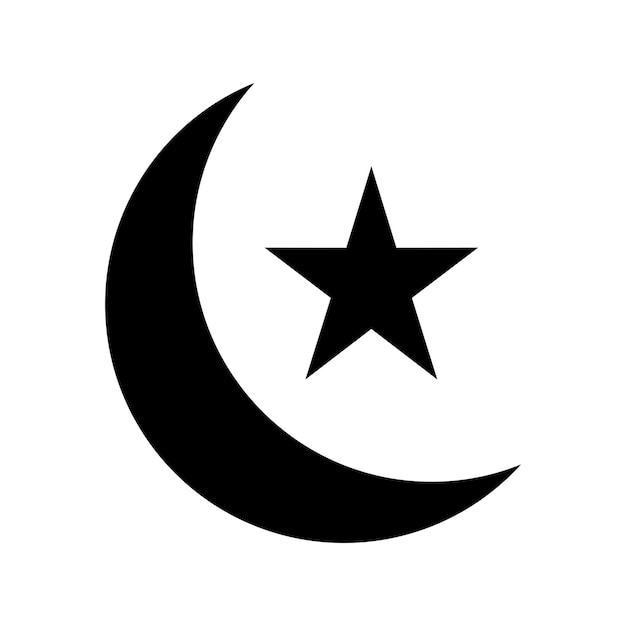 Icono de luna creciente y estrella sobre fondo blanco icono de estilo de silueta de ramadan kareem de luna creciente