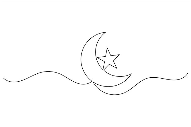 Icono de la luna dibujo de una línea y contorno continuo aislado ilustración vectorial islámica