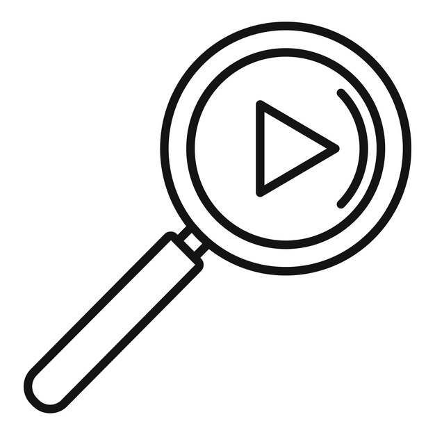 Icono de lupa de contenido de vídeo Icono de vector de lupa de contenido de vídeo de contorno para diseño web aislado sobre fondo blanco