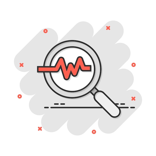 Icono de lupa de dibujos animados de vector en estilo cómico pictograma de ilustración de signo de análisis de lupa Concepto de efecto de salpicadura de negocio de lupa