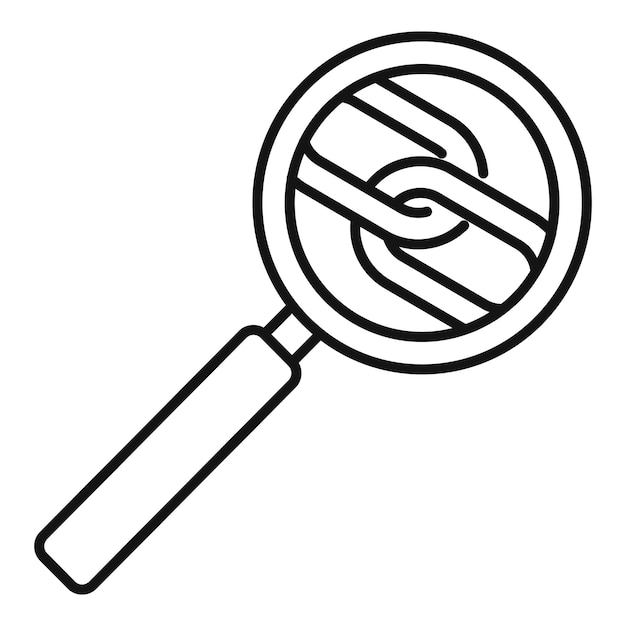 Icono de lupa de enlaces Icono de vector de lupa de enlaces de contorno para diseño web aislado sobre fondo blanco