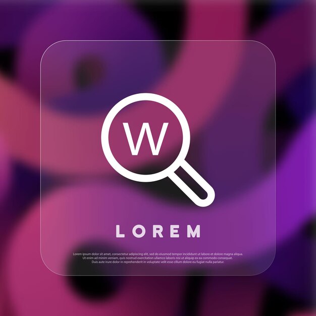 Icono de lupa. Estilo de morfismo de vidrio. Icono de línea vectorial para negocios y publicidad
