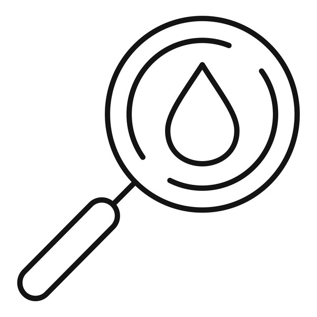 Icono de lupa de gota de sangre Icono de vector de lupa de gota de sangre de contorno para diseño web aislado sobre fondo blanco