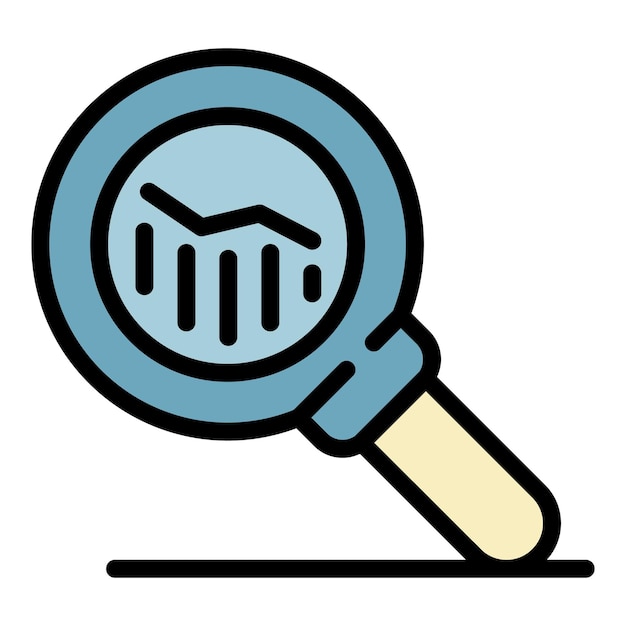 El icono de la lupa de préstamo de dinero Contorno del icono de ampliación de préstame de dinero Vector de color plano aislado