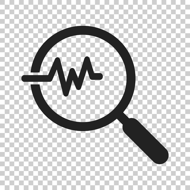 Icono de lupa con pulso Ilustración vectorial en un fondo transparente aislado Pictograma de análisis de lupa de concepto de negocio