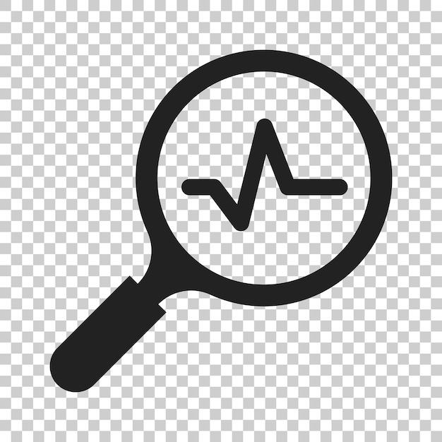 Icono de lupa con pulso Ilustración vectorial en un fondo transparente aislado Pictograma de análisis de lupa de concepto de negocio