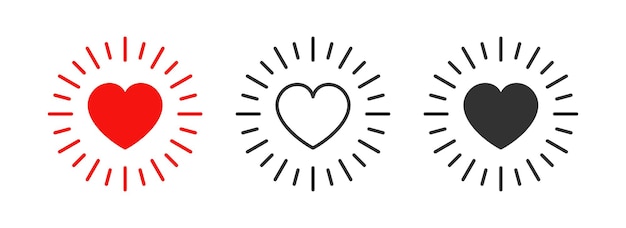 Icono de luz de corazón Forma de amor con símbolo de estallido de sol Día de San Valentín Elemento de salud Decoración de boda