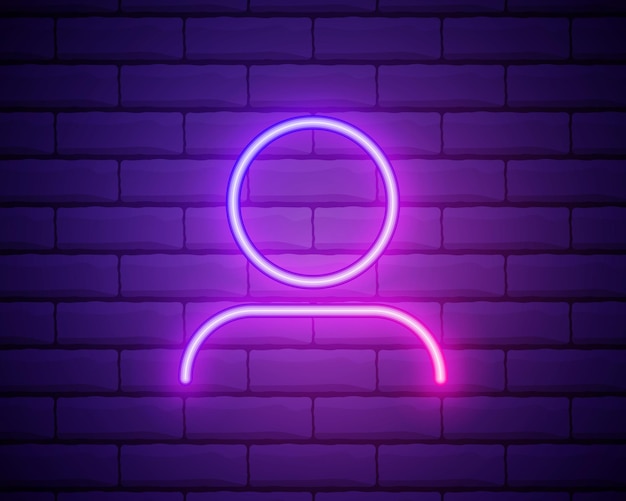 Icono de luz de neón de silueta masculina Signo brillante de puerta de WC de caballeros Tienda de ropa de hombres Ilustración aislada de vector aislado en pared de ladrillo