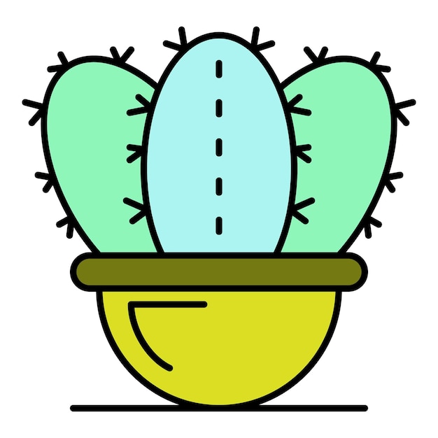 Icono de maceta de cactus de botánica Contorno de icono de vector de maceta de cactus de botánica color plano aislado