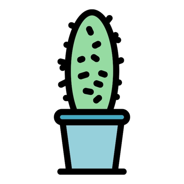 Icono de maceta de cactus de casa Contorno Icono de vector de maceta de cactus de casa para diseño web aislado en color plano de fondo blanco