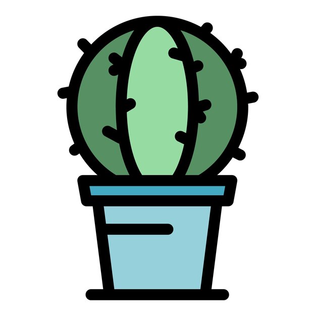 Icono de maceta de cactus de habitación Contorno Icono de vector de maceta de cactus de habitación para diseño web aislado en color plano de fondo blanco