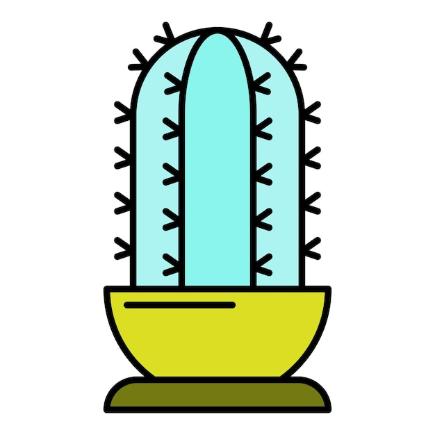 Icono de maceta de cactus natural Contorno de icono de vector de maceta de cactus natural color plano aislado