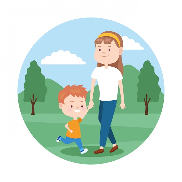 Icono de madre e hijo de dibujos animados