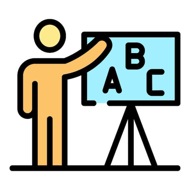 Icono del maestro y de la pizarra Contorno del maestro y del pincel Icono vectorial de color plano aislado