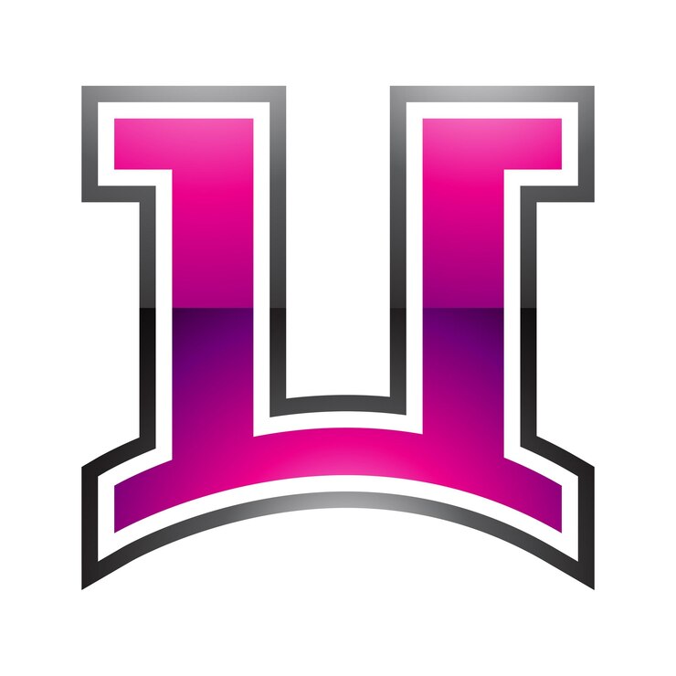 Vector icono magenta y negro brillante en forma de arco en forma de letra u sobre un fondo blanco